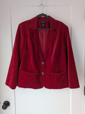 Elements Women's 1X Red Velvet Blazer Lined Holiday Career Casual Winter